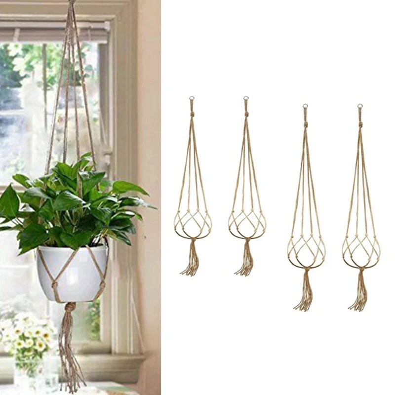 

4PCS Hemp Rope Plant Holders Plant Flower Pot Hangers Hanging Decor Knotted Lifting Rope Home Garden Supplies