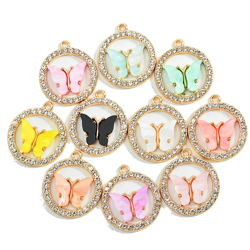 

20Pcs New Style With Diamond Round Card Hollow Butterfly Pendant DIY Jewelry Making Necklace Bracelet Earring Accessories