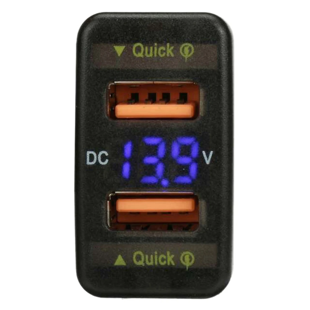 

36W Car Fast Charger QC3.0 Adapter Dual USB Adapter Digital Display Voltmeter for Toyota Hiace Prado 22X44mm Blue
