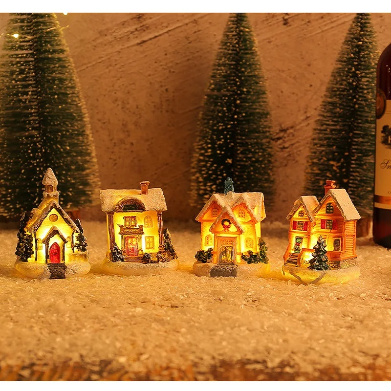 

Resin Colorful Hut Led Light-Emitting House Desktop Decorative Ornaments Christmas Snow Warm Hut Decoration Model