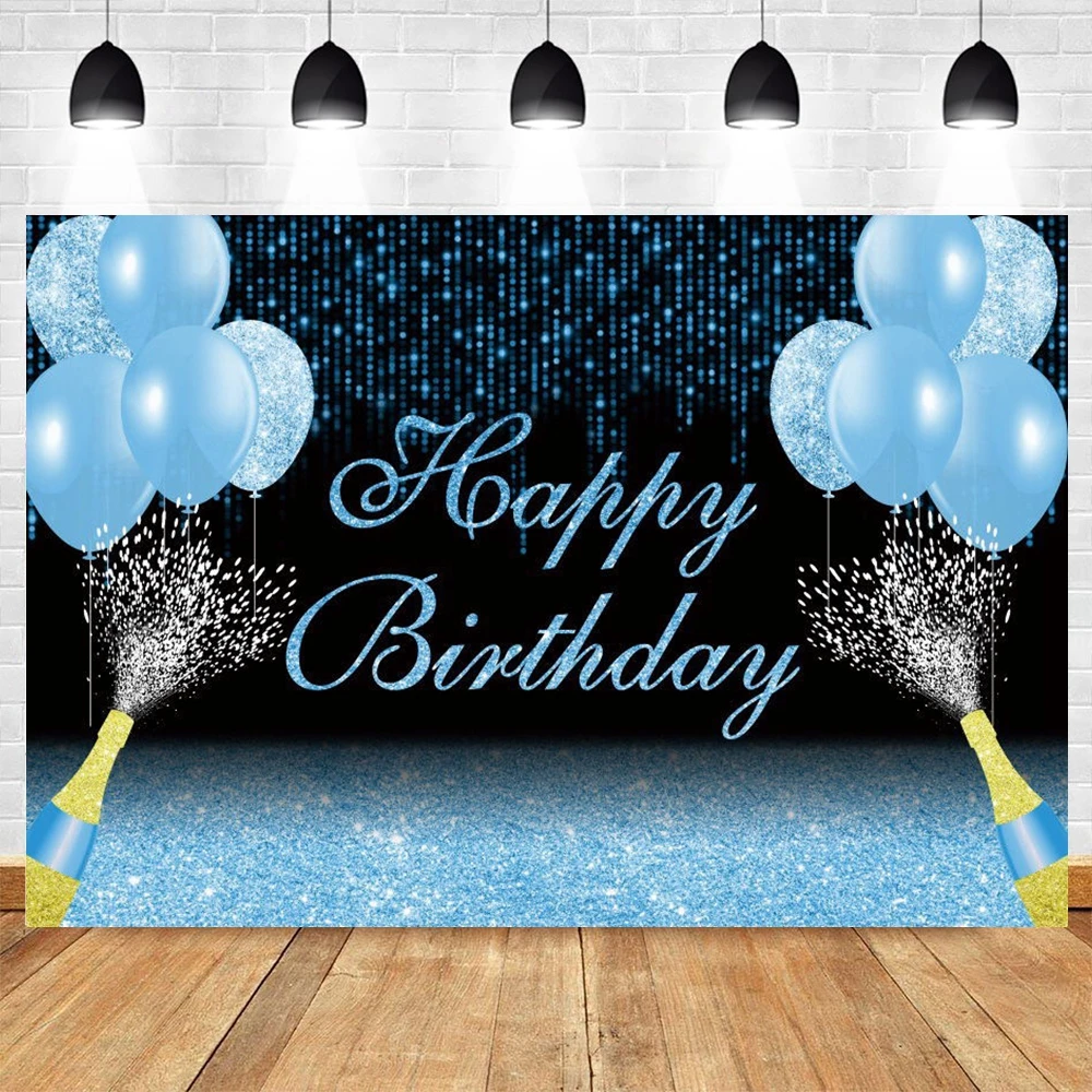 

Blue Glitter Balloon Champagne Aldult Baby Birthday Party Backdrop Decor Photography Background For Photo Studio Banner Props