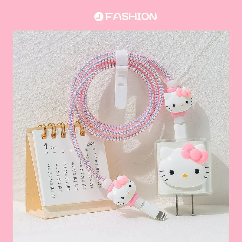 

20W Hello Kitty Anti-breaking Cartoon Apple Data Cable Protective Case Mobile Phone Charger Winding USB Cable Protector