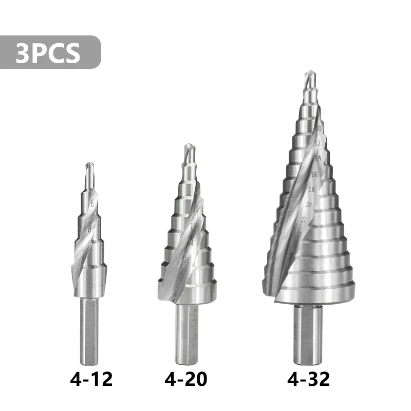 

4-32/4-20/4-12mm Spiral Drill Bits HSS Power Tools Metal Steel Hole Cutter Grooved Step Drilling Bit