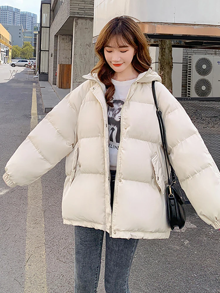 New 2022 Women Short Jacket Winter Thick Hooded Cotton Padded Coats Female Korean Loose Puffer Parkas Ladies Oversize Outwear