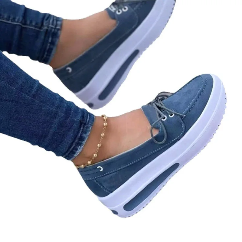 

2022 New Women Shoes Fashion Casual Solid Color Imitation Suede Bow Tie Round Toe Low Heel Comfortable Sexy Platform Sneakers