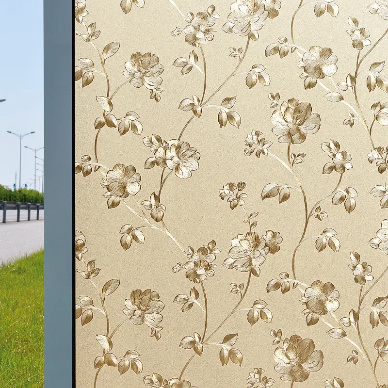 

30 * 200 cm Silver peony pattern frosted glass window film, electrostatic self-adhesive decorative glass stickers, privacy foil