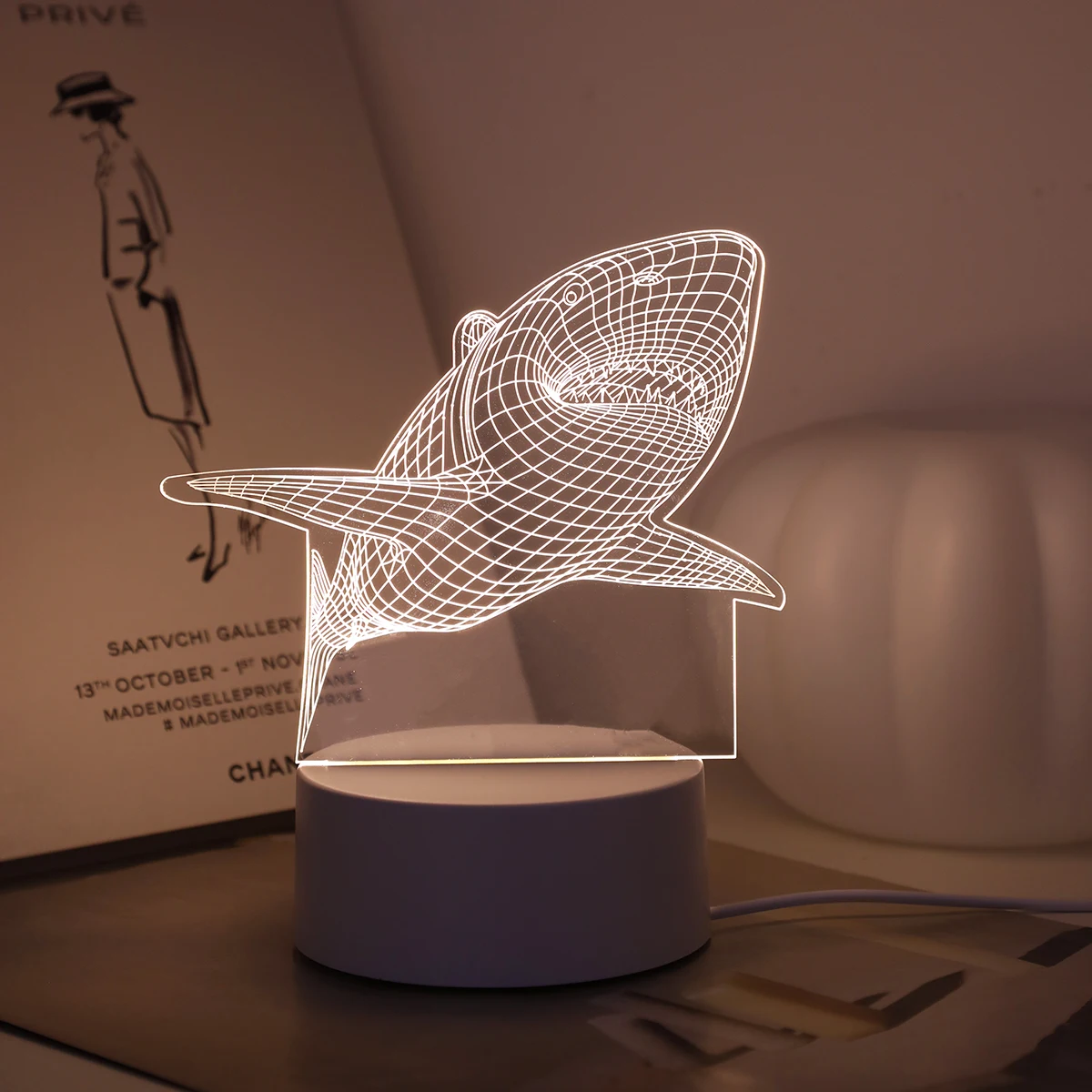 3D ночник в виде акулы современный стиль акрил искусственная кожа сенсорный