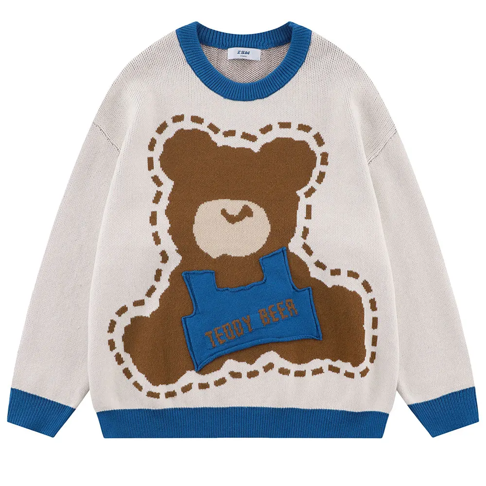 

2022 Men Sweater Streetwear Cartoon Bear Graphic Knitted Sweater Hip Hop Vintage Pullover Autumn Cotton Harajuku Retro Sweater