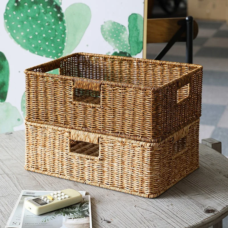 

Wicker Storage Basket Rattan Woven Shelf Storage Basket Stackable Shelf Organizer Basket With Handle
