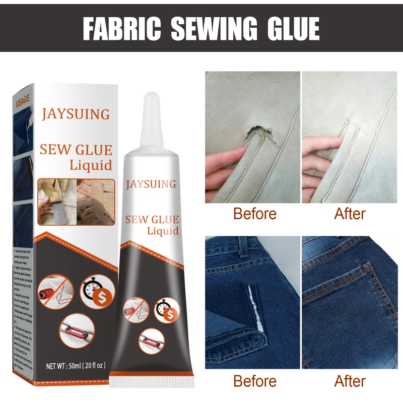 Sew Glue Clothes Fabric Leather Sew Glue Kit Secure Fast Drying Glue Liquid Sewing Ultra-stick Adhesives Waterproof 50ML
