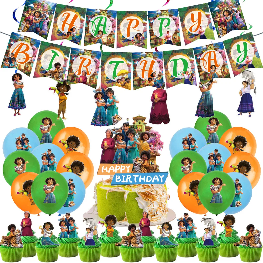 

64pcs Disney EncantoTheme Party Decorations Baby Shower Encanto Movie Theme Balloons Cupcake Flags Banners Ceiling Decorations