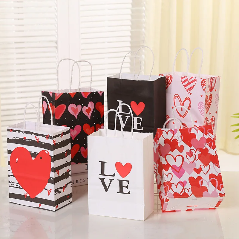 

1 Pcs Valentine'S Day Wedding Gifts Bags Heart Printed Shopping Paper Bag Cartoon Gift Packaging Bags Handbag Holiday Gifts Bags