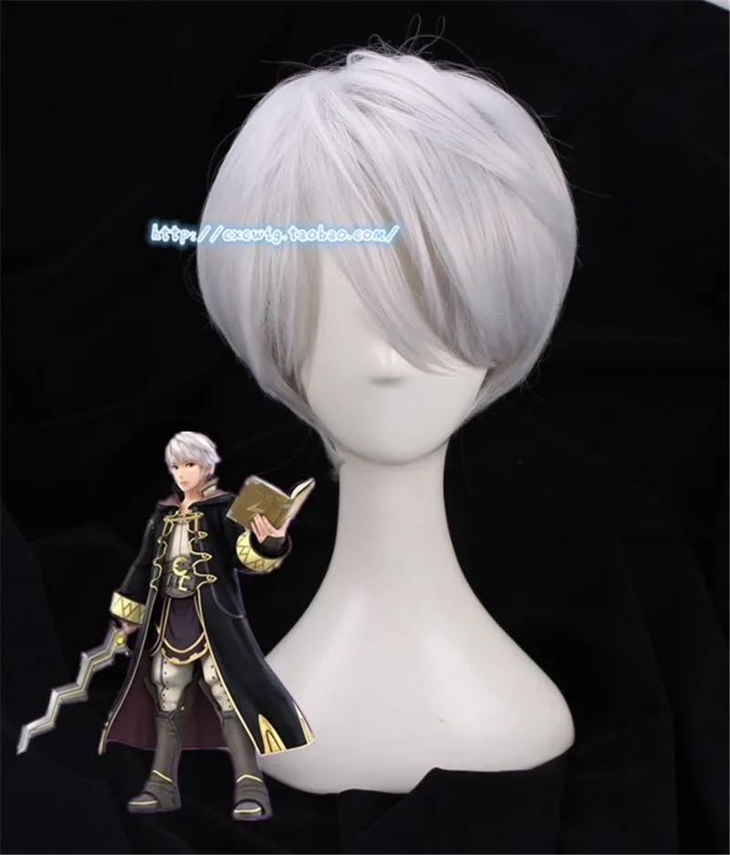 

Game Fire Emblem Warriors Wig Robin Short Silver Straight Cosplay Hair Halloween Role Play