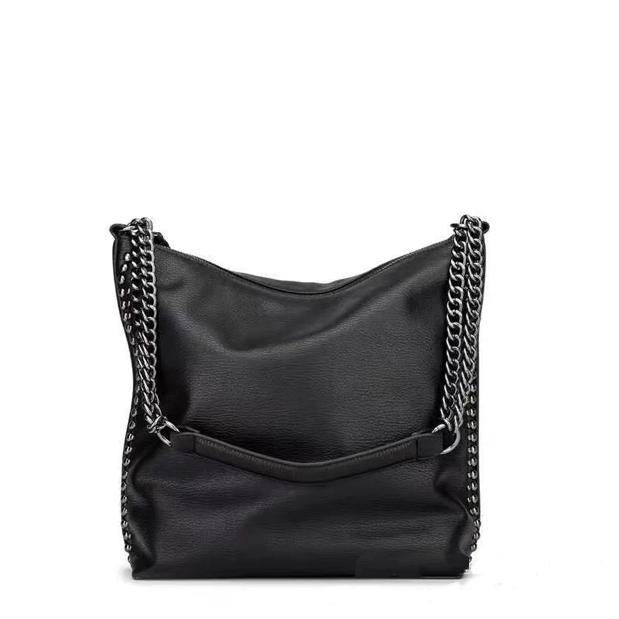 Стильная пригородная большая сумка вместительная черная цепочка повседневные