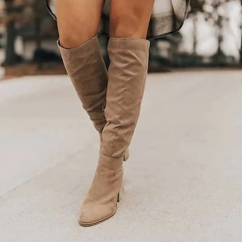 Over the knee boots women 2021 autumn and winter thick heel high heel suede boots female side zipper long boots