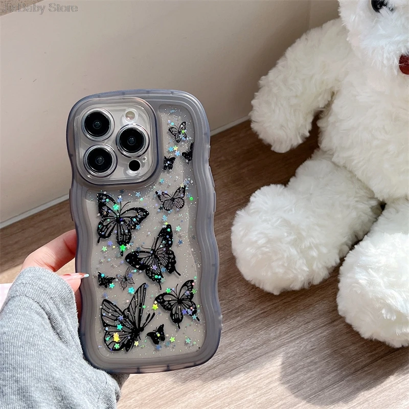 Роскошный Блестящий Защитный чехол с бабочкой для камеры волнистый прозрачный