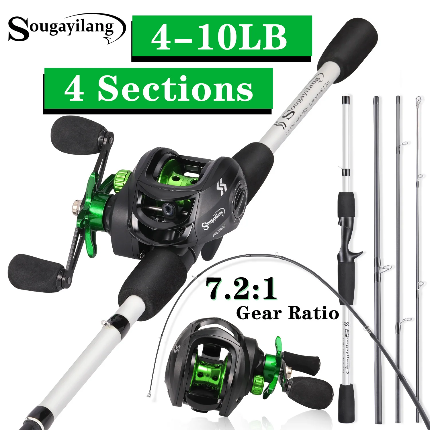 

Sougayilang Casting Fishing Rod Combo 1.98m 4 Sections 0-9 Magnetic Brake Aluminum Spool Rod and 7.2:1 Gear Ratio Casting Reel