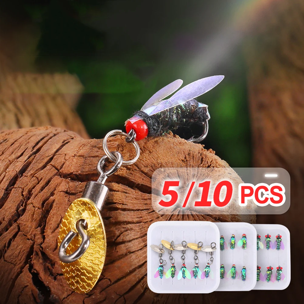 

5/10pcs Fly Hooks Flies Insect Lures Bait Fly Fishing Decoy Bait Sequins Fishhook White Stripe Carp Fishing Lures Accessories