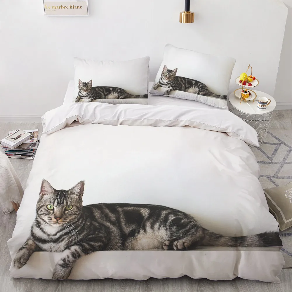 

3D Bedding Sets White Cute Style child Quilt Cover Set Comforter Bed Pillowcase King Queen 264*228cm Size Cat Dogs Pet Dog 3D