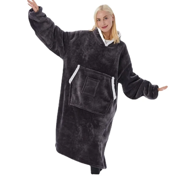 Flannel Hooded Pajamas Winter Warm Homewear Lazy Necessary Nightgown