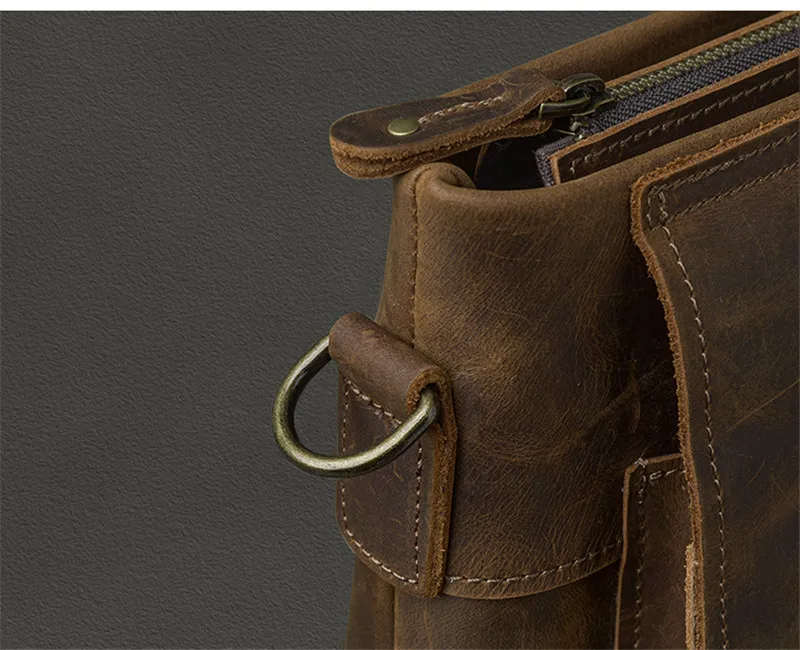 Retro fashion high quality natural crazy horse cowhide men shoulder diagonal bag daily business lawyer office portable briefcase