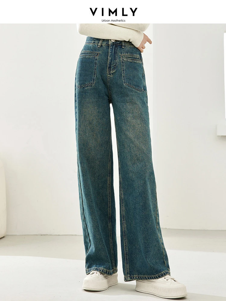 

Vimly Vintage High Waisted Women's Jeans Cotton Casual Trousers 2023 Autumn New Straight Denim Baggy Pant Women's Clothing 16161