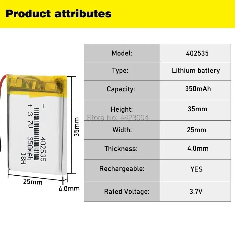 Rechargeable 3.7V 350mAh Lithium Polymer Batteries 402535 Li-Po Battery With Pcb Module 3.7 Volt 35x25x4mm Li-ion