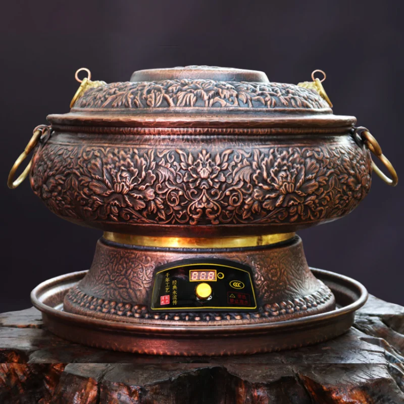 

Pure Red Copper Manual Thickened Electric Chafing Dish Household Retro Large Capacity Multi-Functional Copper Pot Rinse Hot Pot