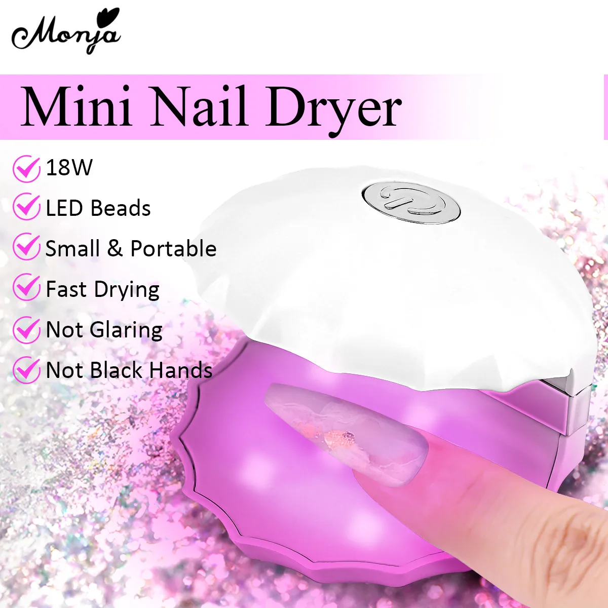 

Monja 18W Mini LED Nail Dryer Seashell Shape USB Portable Lamp UV Gel Polish Fast Curing Tool Manicure Machine