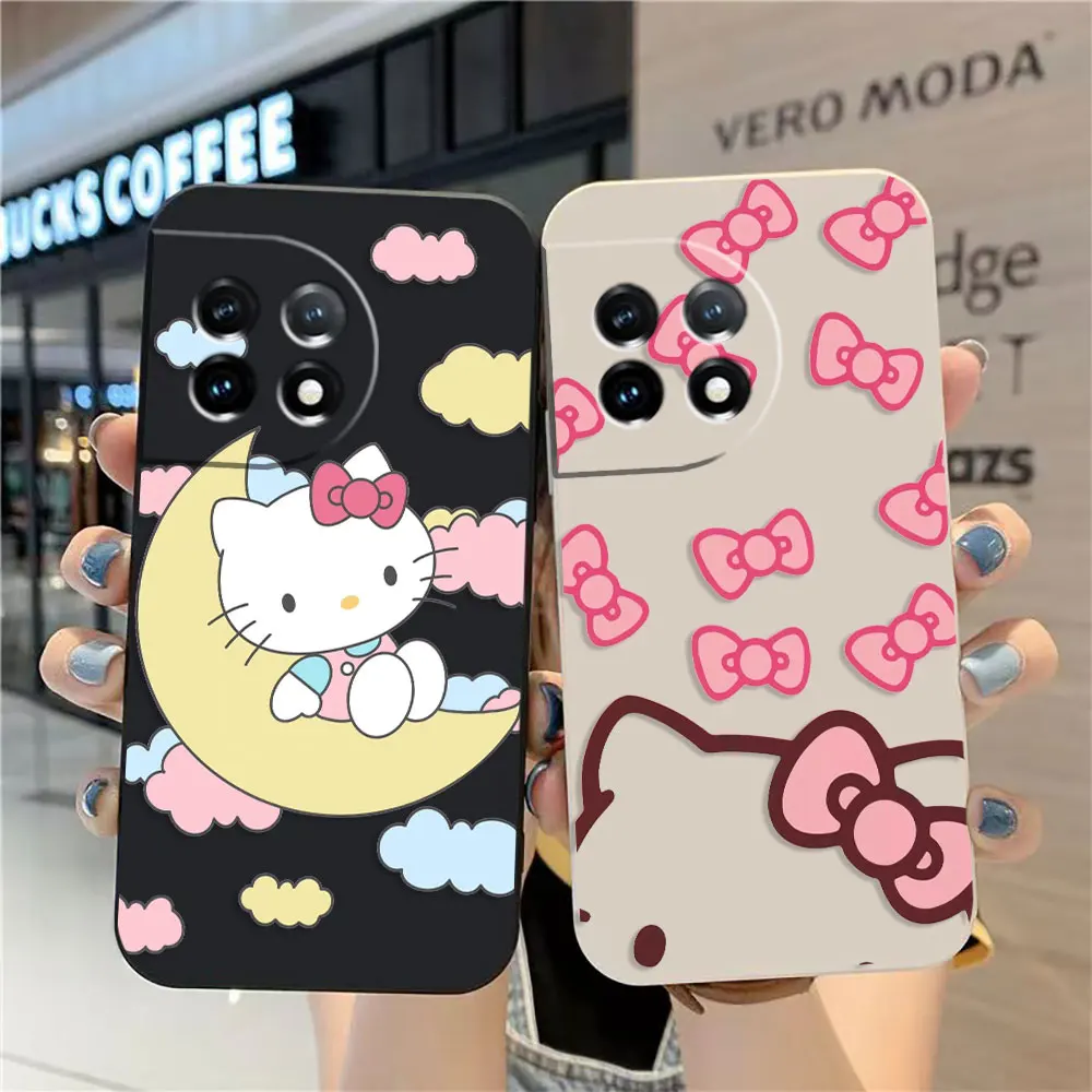 

Case For Oneplus 11 10 9 9R 8 8T 7 7T ACE 2 2V NORD CE 2 Lite Pro Simple Liquid Silicone Case Cute Hello K-Kitty Cat