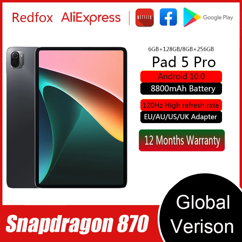 World Premiere Pad 5 Pro Tablet Android 11 Inch 120Hz WQHD+ Display Tablete Snapdragon 870 8800mAh 8GB 256GB 5G Wifi Tablets pc