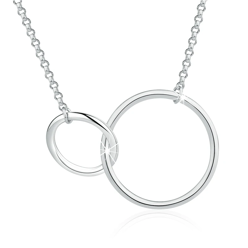Stylever 18K Gold Plated S925 Sterling Silver Interlocking Circles Pendant Necklace Zirconia Two Circles Pendant for Women