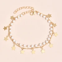 imitation pearl geometric five pointed star anklets personality foot jewelry for women gifts