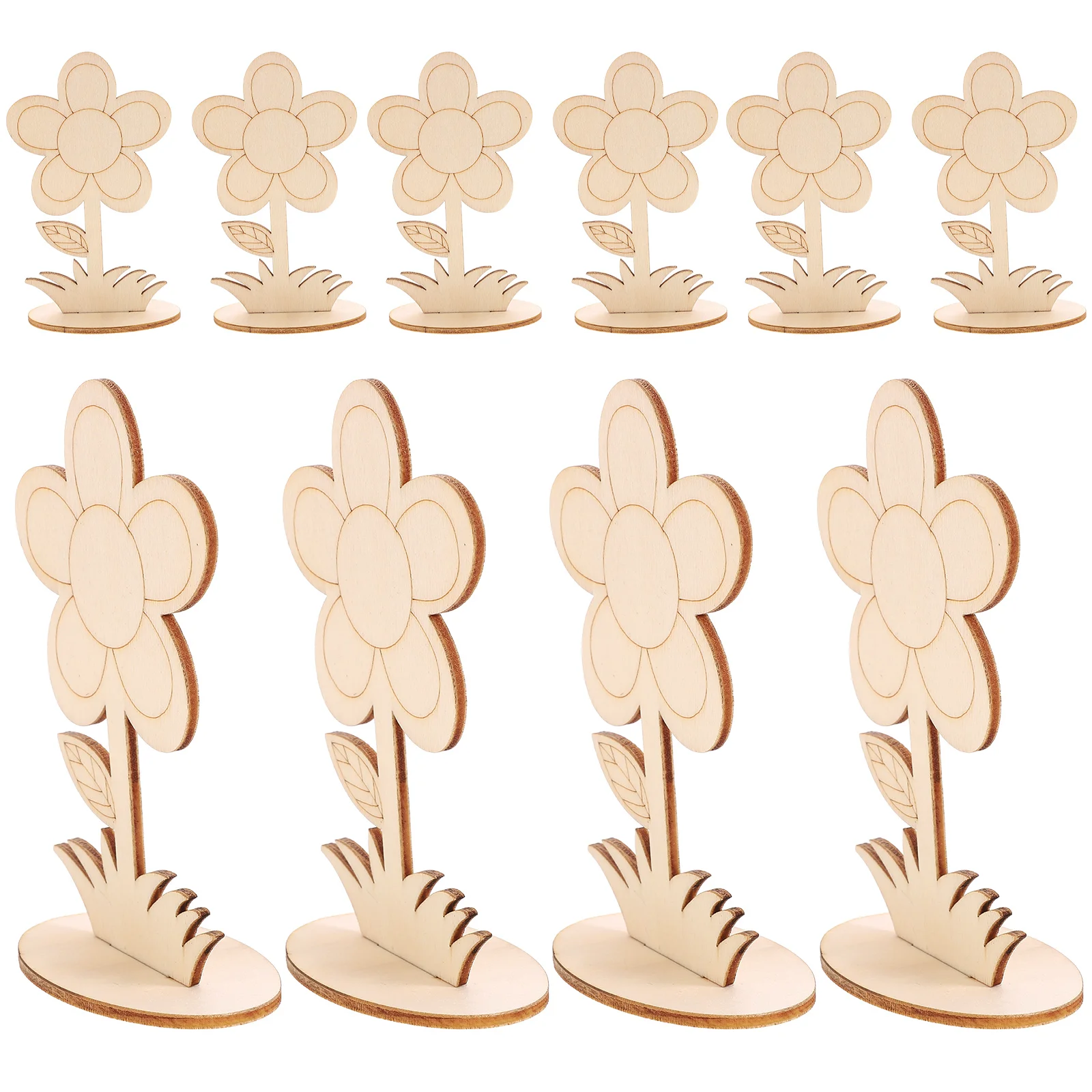 

12 Pcs Wood Flowers Crafts Cutouts Wooden Stems Painted Supplies Blank Child