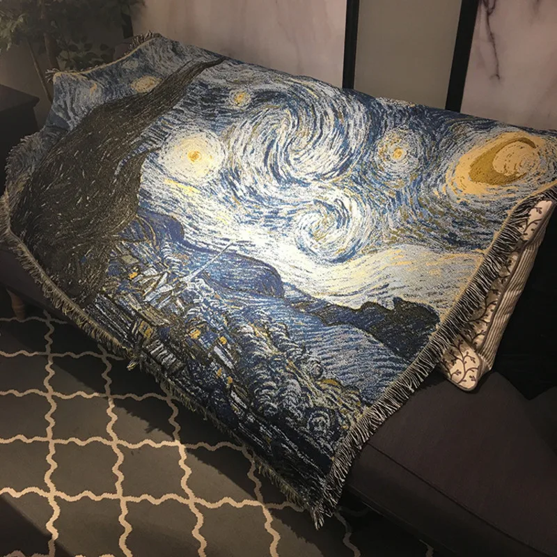 

Van Gogh Starry Night and Starry Sky Tapestry Home Furnishing Blankets Sofa Blanket Cover Wall tapestry Bed Knitted Carpet