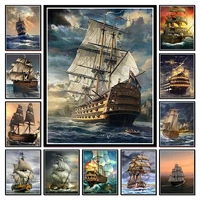 chenistory diamond mosaic sailboat at sea for embroidery cross 5d diamond painting landscape picture of rhinestones home decor