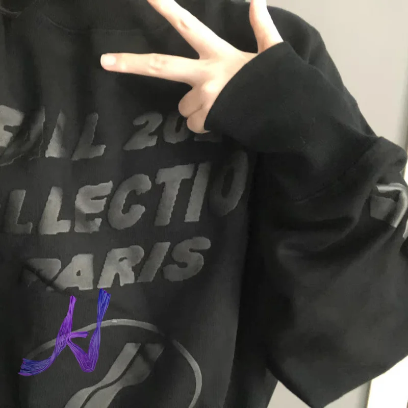 

Men's Women's WE11DONE Sweatshirts Letter Suede Foam Print Crew Neck Pullover Oversize Welldone Casual Loose Sweatshirts