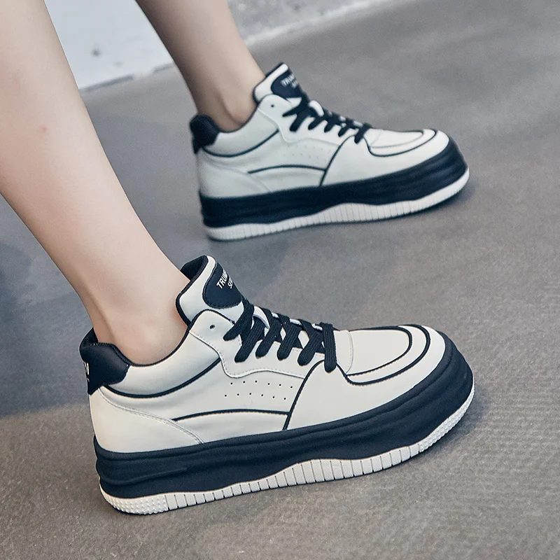Genuine Leather Small White Shoes Female 2022 Autumn New Thick Bottom High Help Board Shoes Casual Sports