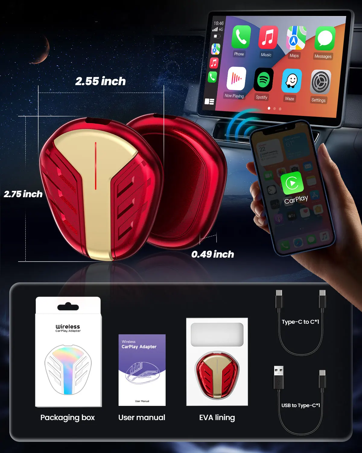 Беспроводной адаптер CarPlay для iPhone IOS Преобразование проводного в беспроводной Plug