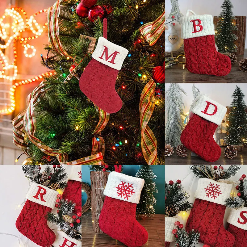 

Рождественские носки Красный снежинка Алфавит буквы рождественские вязаные чулки Рождественская елка подвесные украшения для дома Рождес...