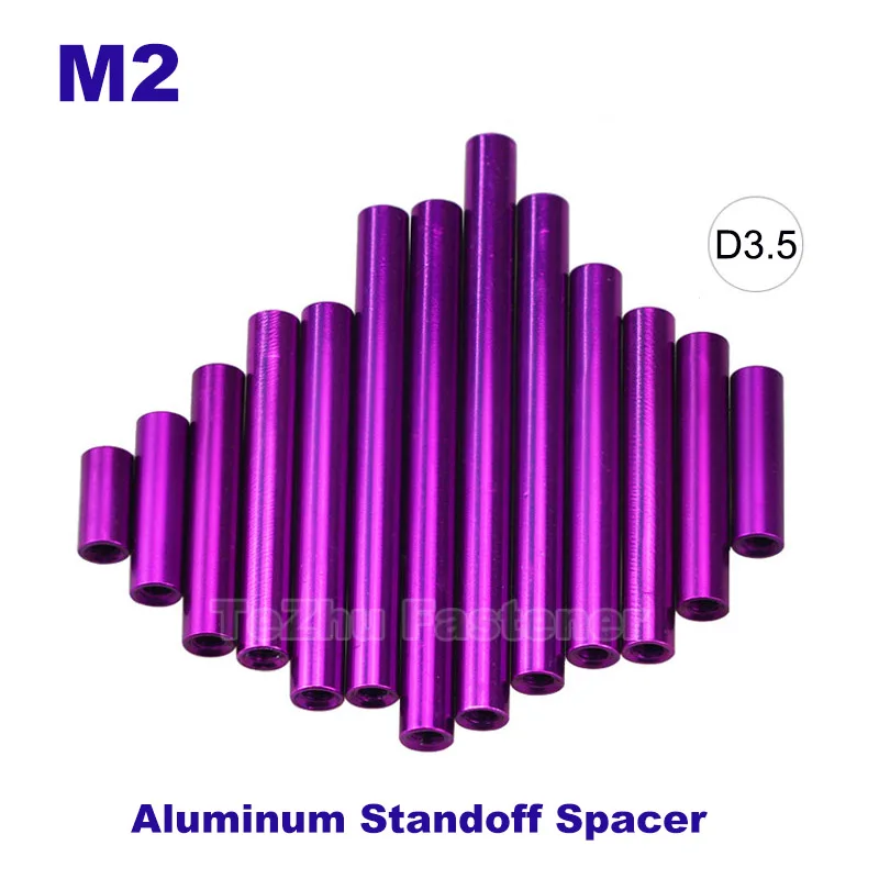 

10Pcs M2 Fasteners Round Aluminum Standoff Spacer Stud Screw Bolt Nuts Riveter Threaded Insert Purple DIY Model Hollow Pillars