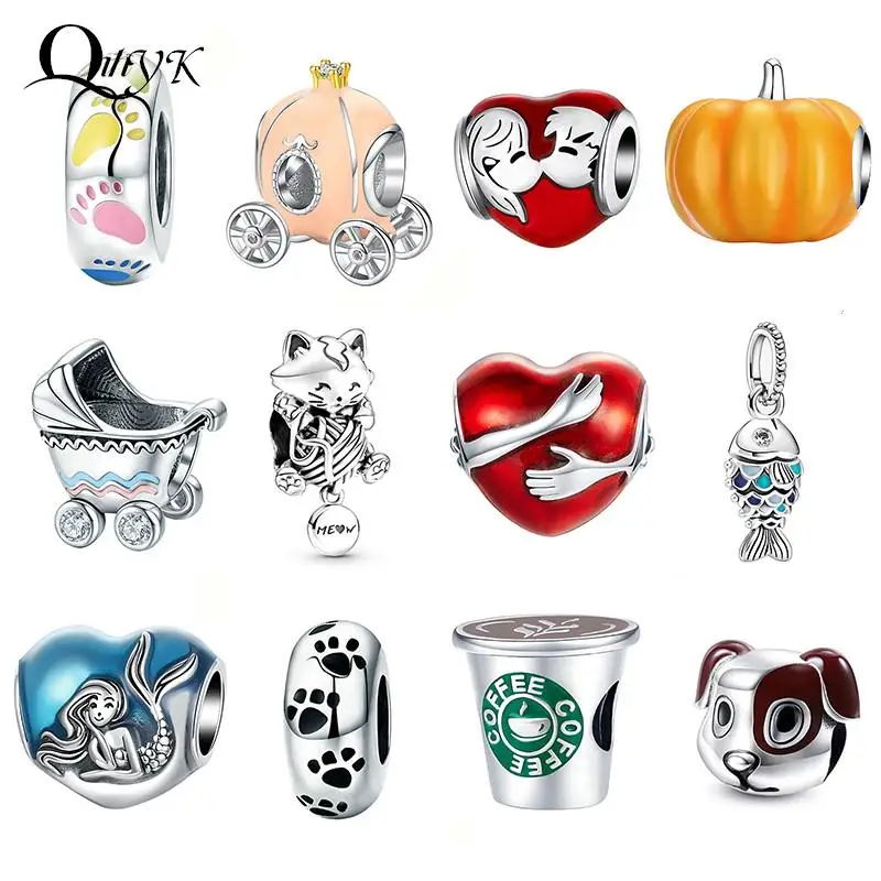 

Silver Color Coffee Cup Dog Cat Lovers Pandent Fit Pandora Charm Silver Color Bead Bracelet Fashion Jewelry For Woman