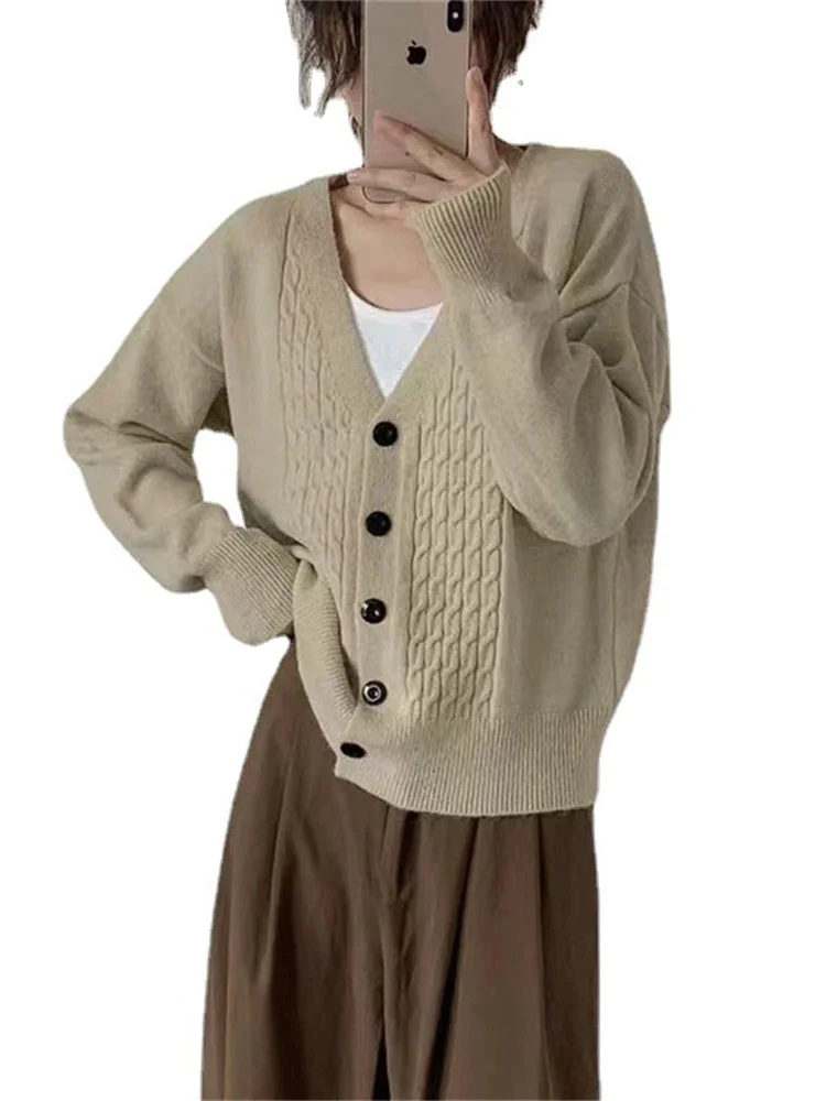 

Женский трикотажный кардиган, однобортный короткий свитер с V-образным вырезом и длинными рукавами, в Корейском стиле, Осень-зима 2022