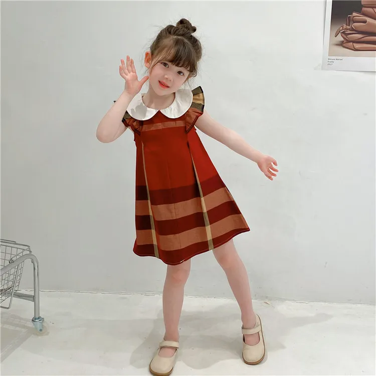 

New Summer Fashion England style Sleeveless Cotton Striped Kids Clothes Girls Doll Collar Cute Plaid baby girl dress 2-10 years