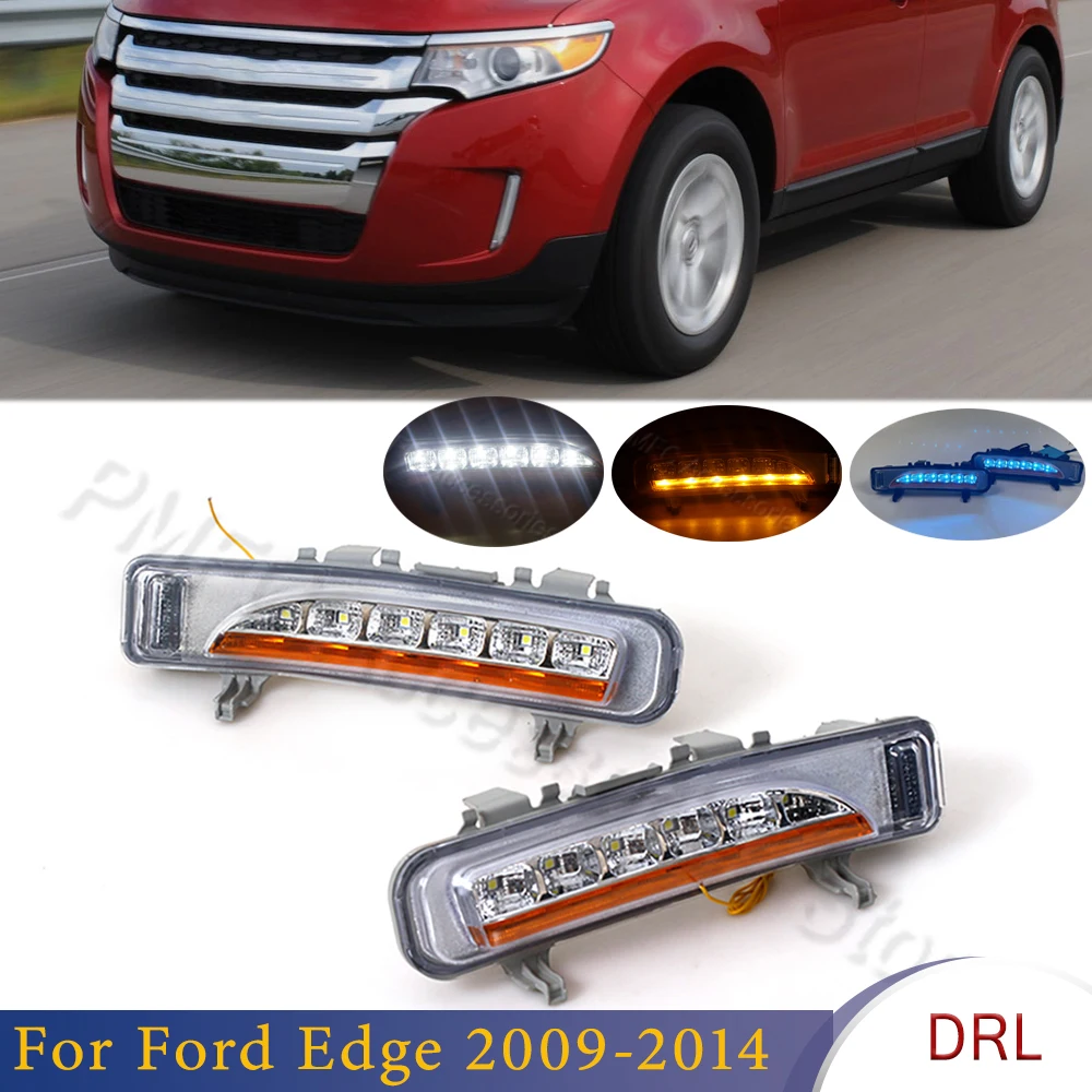 2Pcs LED DRL Daytime Running Lights Daylight With Turn Signal Light Fog Lamp For Ford Edge 2009 2010 2011 2012 2013 2014 For Car