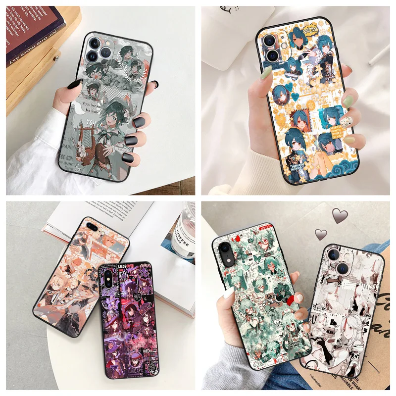 

Black Matte Anti-Drop Phone Case For iPhone 14 12 13 Pro Max 11 Mini 7 8 6 6s Plus XS X XR SE Luxury Genshin Impact Anime Cover