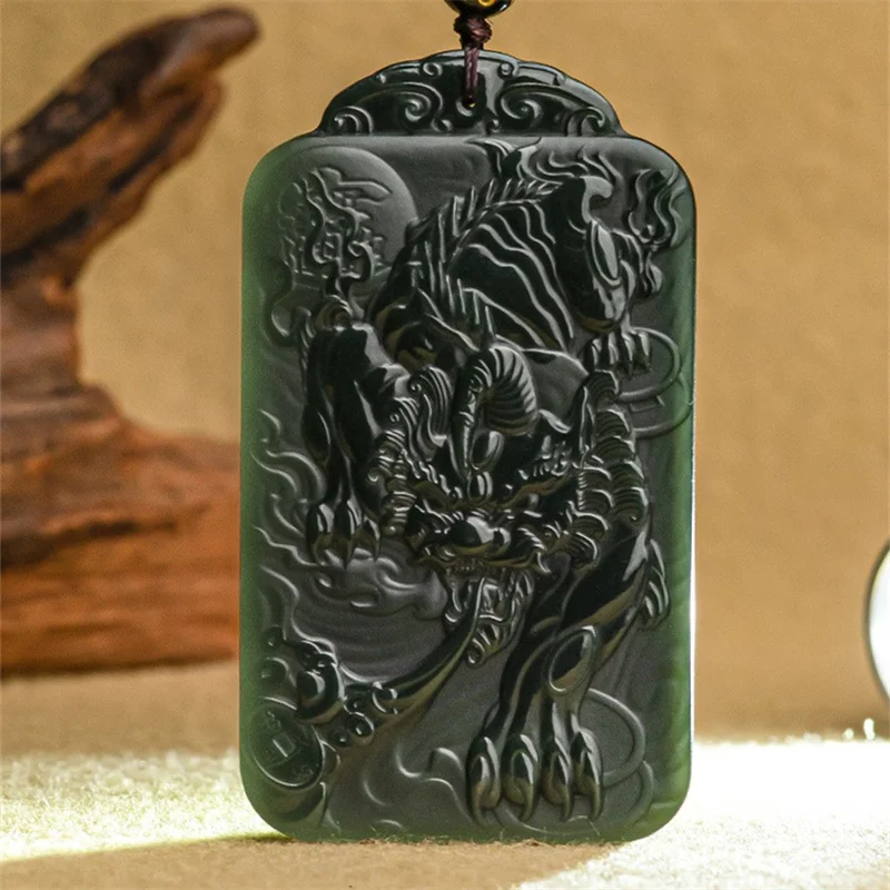 

Hand-Carved Xinjiang Hetian Cyan Jade Auspicious Lucky Pixiu Necklace Pendant Fine Jewelry Men and Women Couple Gift Accessories