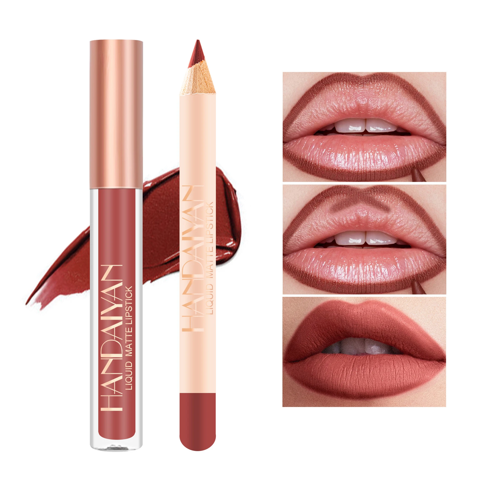 

2Pcs Non-Stick Lip Gloss Lip Liner Set Matte Lipstick Velvet Lip Liner Pencil Long Lasting Waterproof Moisturizer Nude Makeup