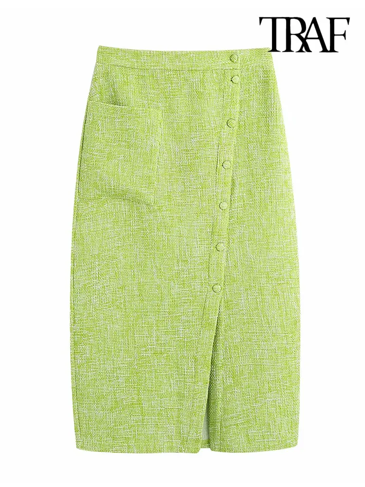 Юбка траф Женская твидовая средней длины модная Винтажная с завышенной талией