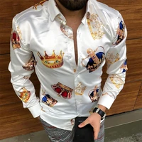 new luxury gold crown shirt men slim fit long sleeve printed chemise homme social men club prom shirt mens clothing